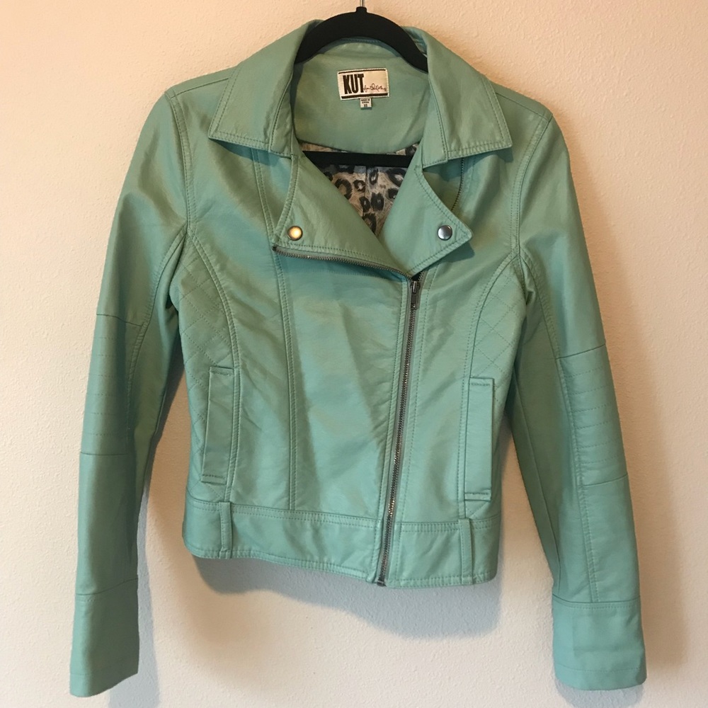 Turquoise Vegan Leather Jacket - XS